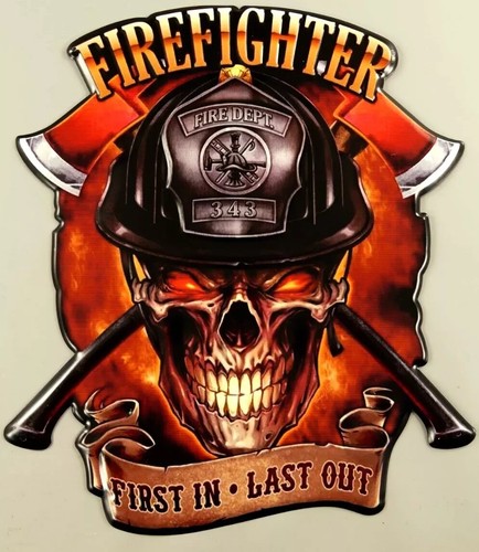 Blechschild fire fighter first - fire,